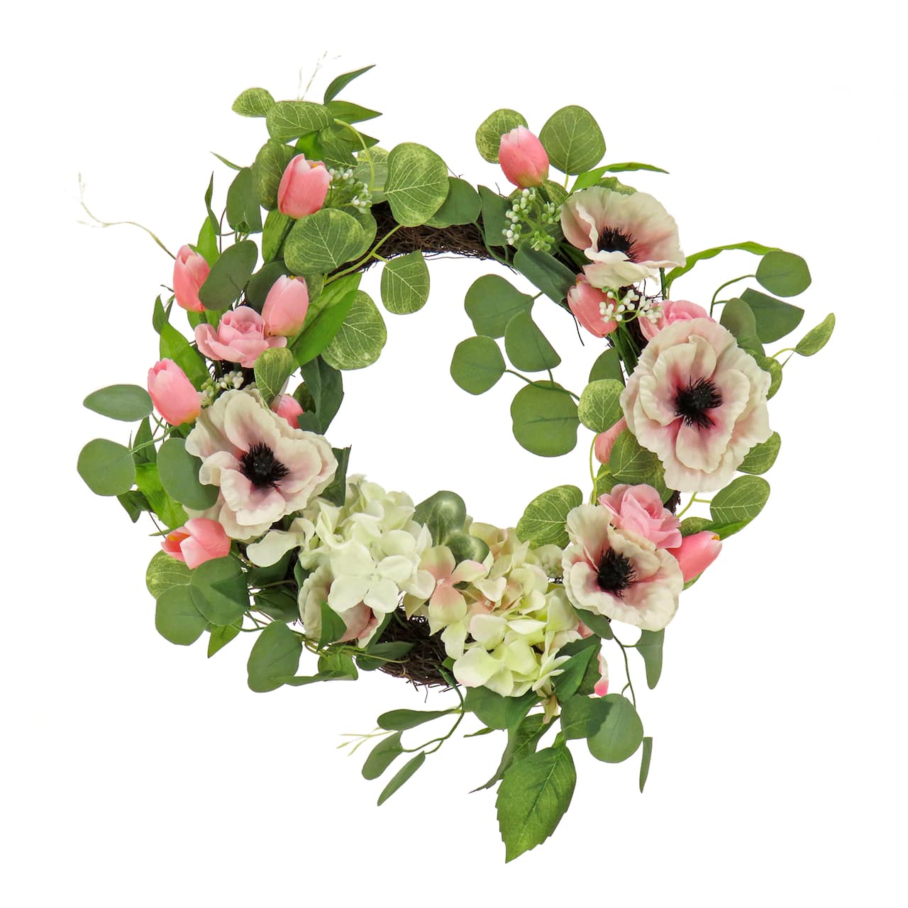 22" Hydrangea, Tulip, & Eucalyptus Spring Wreath